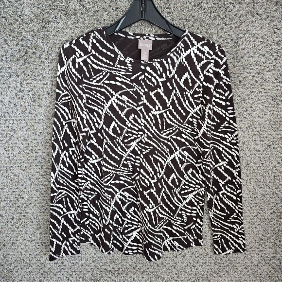 Chico's Tops - Chicos Top Womens 0 US Small Brown Printed Scoop Neck Long Sleeve Casual Ladies